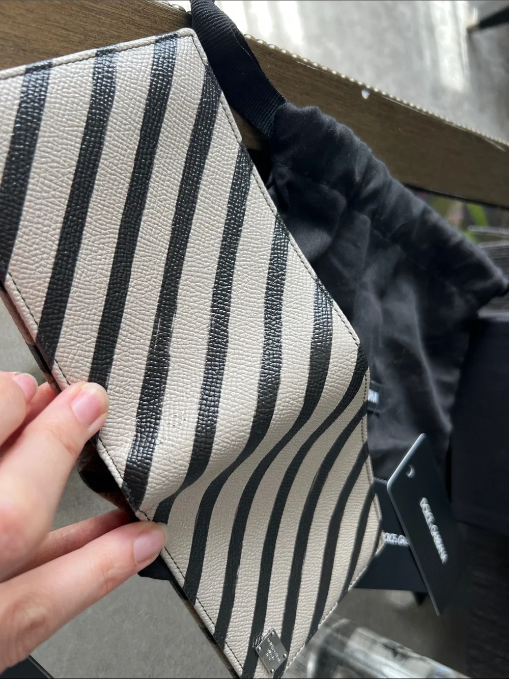Dolce & Gabbana Black and Cream Diagonal Stripe Card Holder